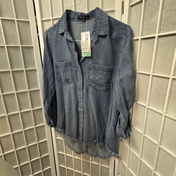 Heart velvet blouse, women,Jeans,size M,blue,Tencel,long sleeves,pockets, button - Picture 9 of 13